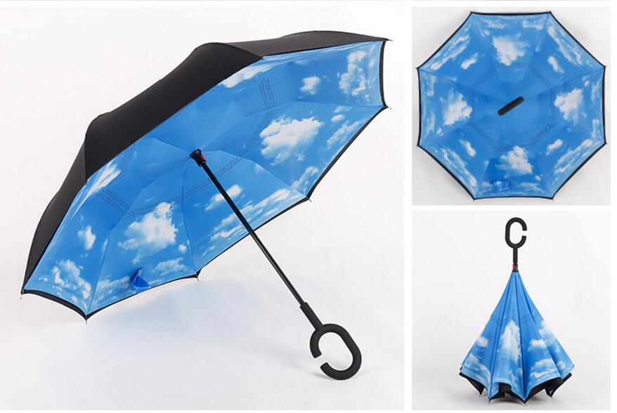 Windproof Reverse Folding Double Layer Inverted Umbrella Self Stand umbrella rain/sun women/men flowe durable