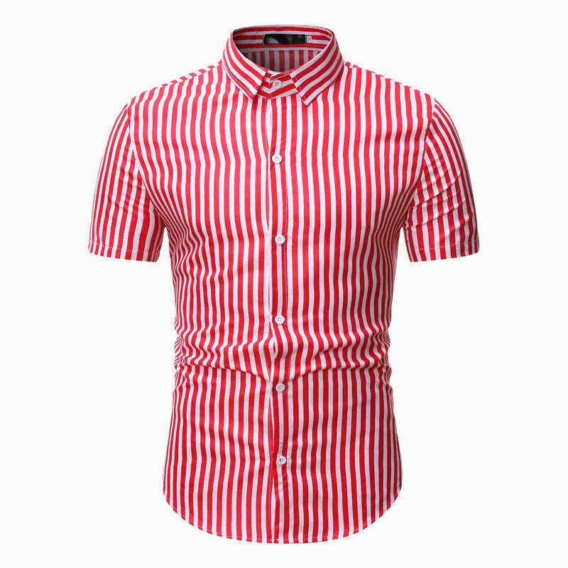 Blå hvide lodrette striber herreskjorter korte ærmer casual slim fit skjorte sommer toppe herre chemise homme