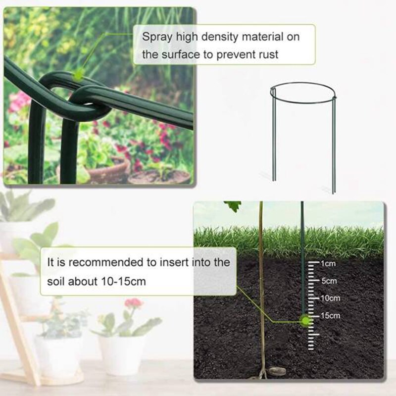 6 Pcs Half Round Garden Plant Support Ring Hoop Metal Plant Stake for Garden Rattan Clematis Planting