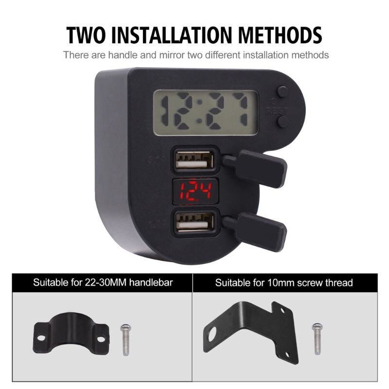 Wasserdichtes 12v motorrad-doppel-usb-ladegerät mit zeitschaltuhr 24v led-voltmeter, ein-/ausschalter, netzteil für mobiltelefone