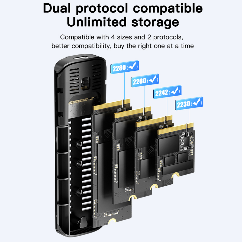 Meetiger M.2 NVMe SSD Enclosure 5/10Gbps PCIe External Case for M.2 NVMe NGFF SATA SSD adapter Tool Free Built-in Cooling Vest
