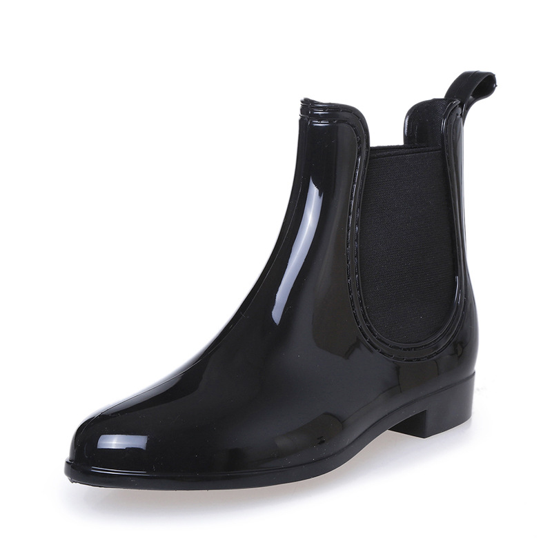 Gummistøvler for kvinner pvc ankel regnstøvler vanntette trendy gelé damestøvel elastisk bånd regnsko dame 448: Svart / 9
