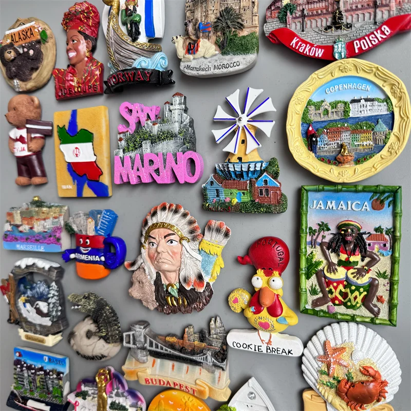 Fridge magnets Budapest Cordoba Tahiti Luxembourg Jamaica Portugal Indian Denmark Armenia Marseille Iran Morocco Norway Latvia