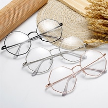 Charme retro metalramme klar linse briller ottekantet polygon overdimensionerede briller kvinder nørd nørd briller