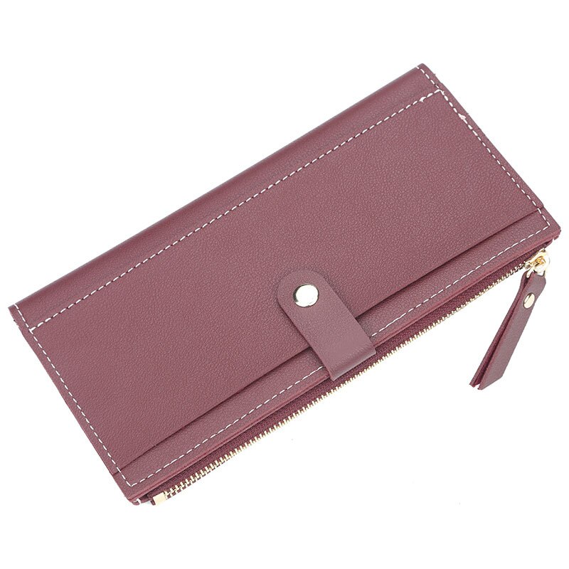 Bllerry Women's Portemonnee Eenvoudige Mode Multi Card Bit Kaarthouder Drievoudige Gesp Lange Portemonnee: Wine Red