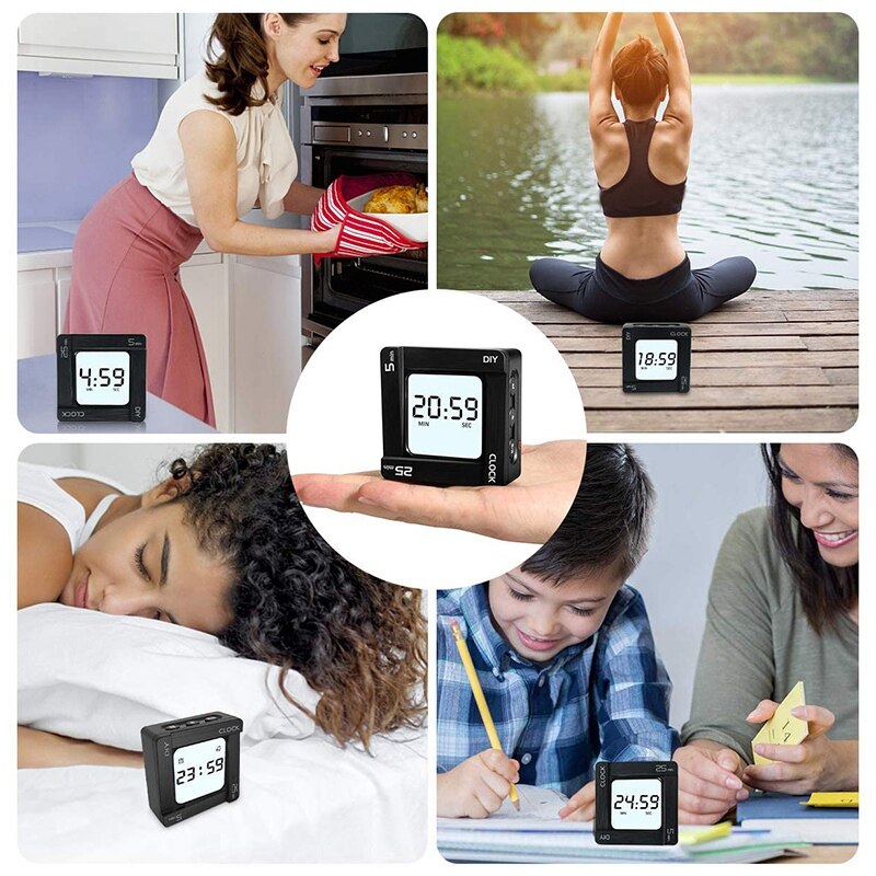 AT69 -Kitchen Timer, 5 Minute, 25 Minute and DIY Minute Preset Countdown Timer with Clock and Snooze Function, Mini Size