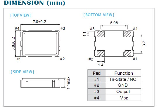 Active chip crystal oscillator OSC 5*7 5x7 5070 2.4576M 2.4576Mhz low frequency 3.3v5v.