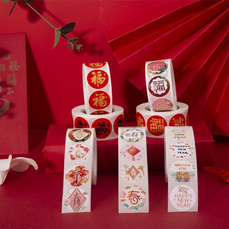 500 Pcs/Roll Year Wishes Stickers Blessing Stickers Wrapping Sticker for Chocolate Candies Party Favor Decor 101A