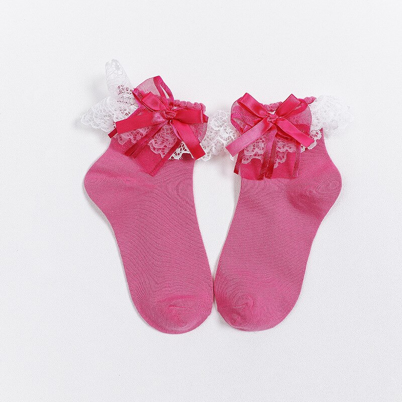 Summer Women Socks Girl Ruffle Sock Cute White Pink Lace Cotton Socks For Girls Lace Ruffle Frilly Ankle Socks: rose red