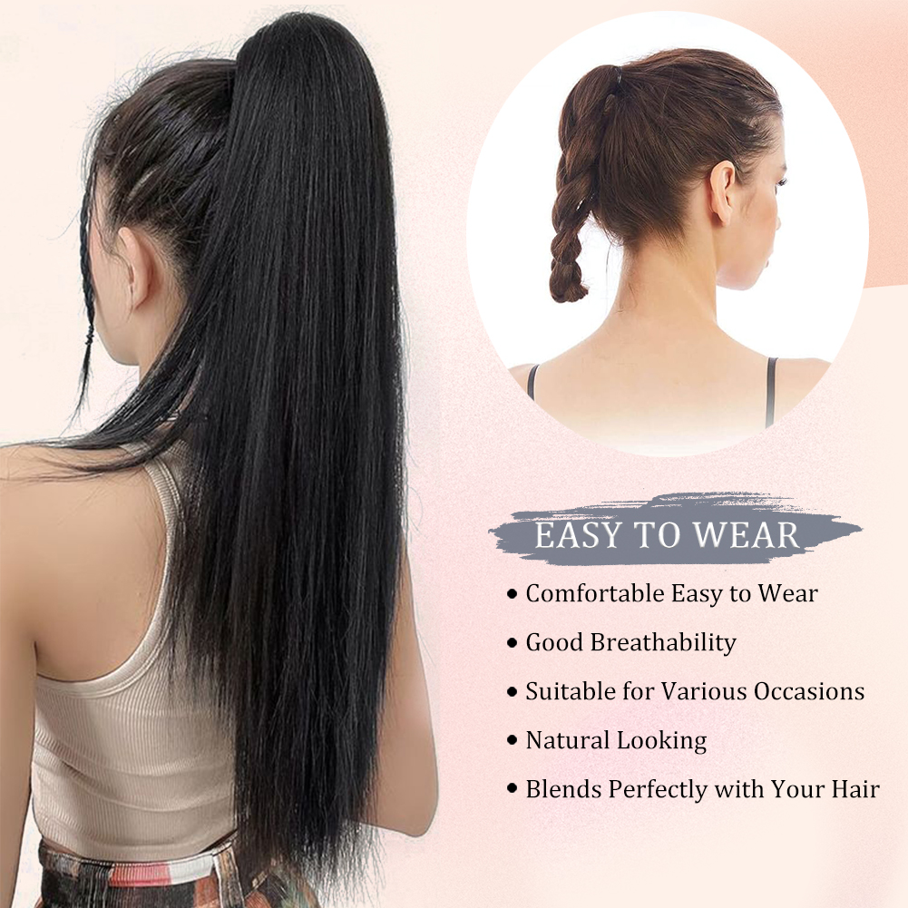 Cauda de pônei reta longa para mulheres, extensão de rabo de cavalo para meninas, cabelo sintético macio natural de alta qualidade, 20 in