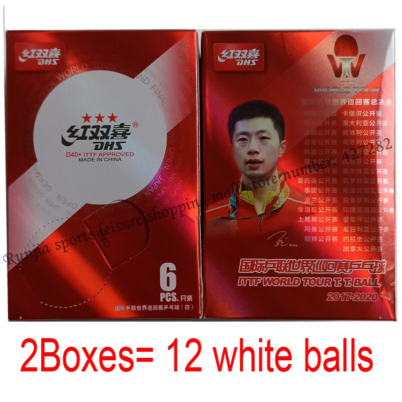 DHS-pelotas de tenis de mesa originales DHS D40 + ITTF WORLD TOUR 3 estrellas (doble ABS con 3 estrellas), raqueta de Ping Pong de plástico,: 2boxes