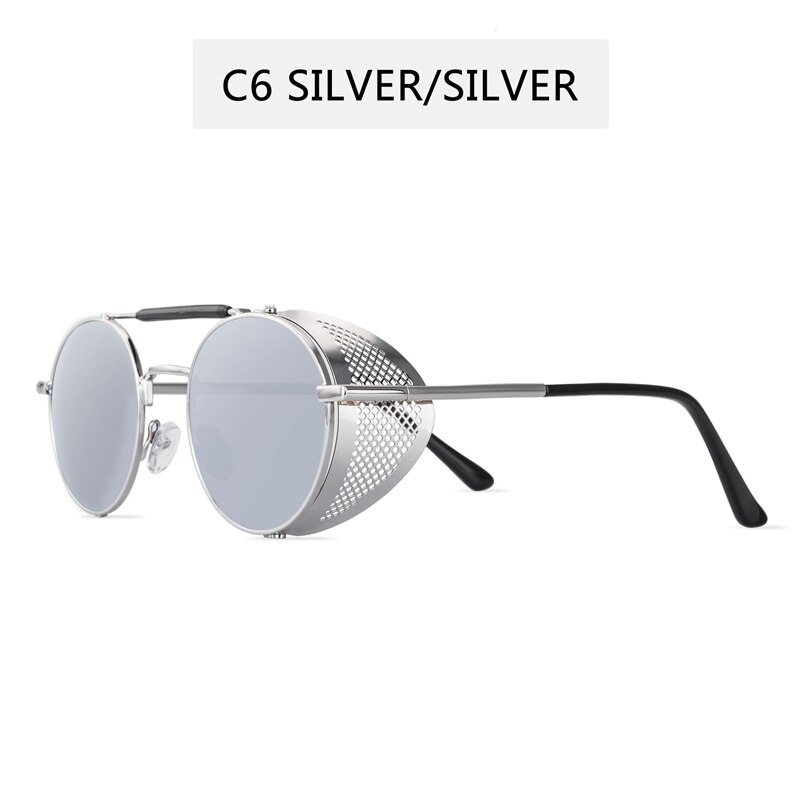Retro runde metal solbriller mænd kvinder mærke steampunk vintage briller oculos de sol nuancer uv beskyttelse: C6