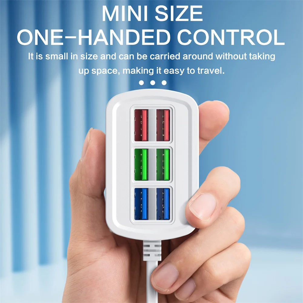 6 usb usb-strømskinne telefonlader universaladapter multiport ladehode stikkontakt eu us-plugg vegglader stikkontakt hub splitter