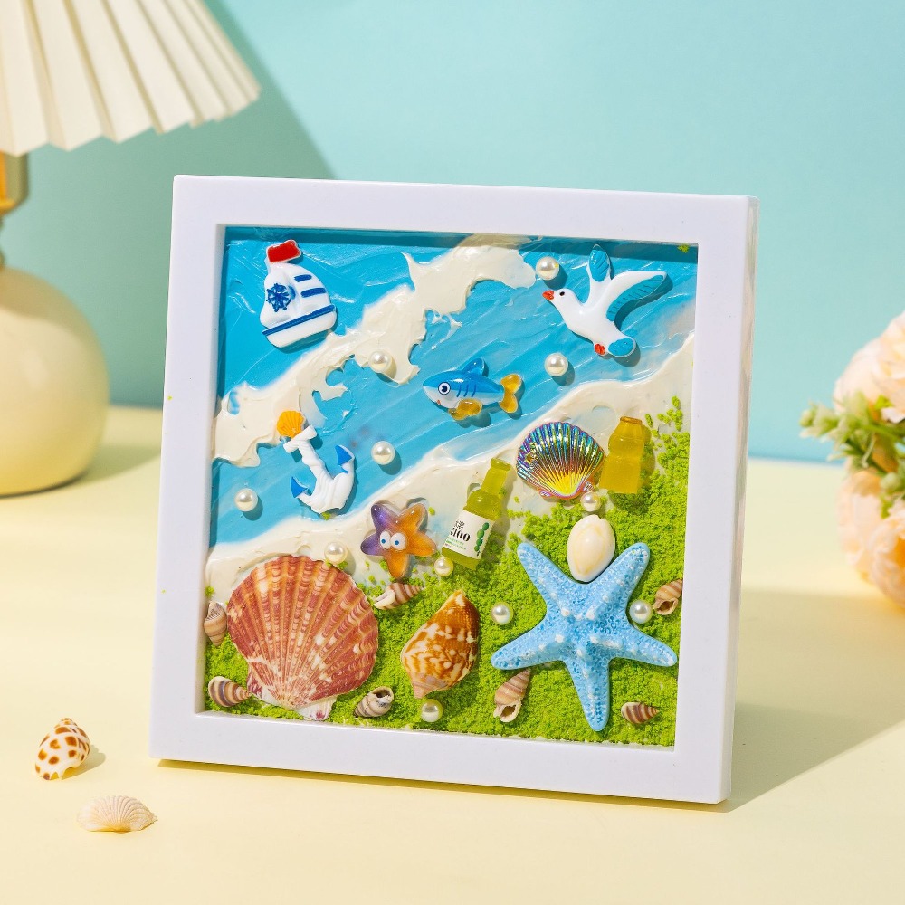 Multicolor DIY Photo Frame Wood Material 3D 3D Ocean Scenery Painting Cartoon Handmade Photo Wood Frame Scrapbooking: Clear