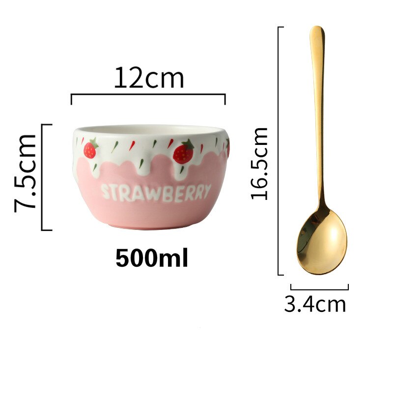 Cute Strawberry Ceramic Bowl Fruit Salad Bowl Yogurt Dessert Bowl Ins Tableware Rice Bowl Single Oatmeal Breakfast Bowl: L2