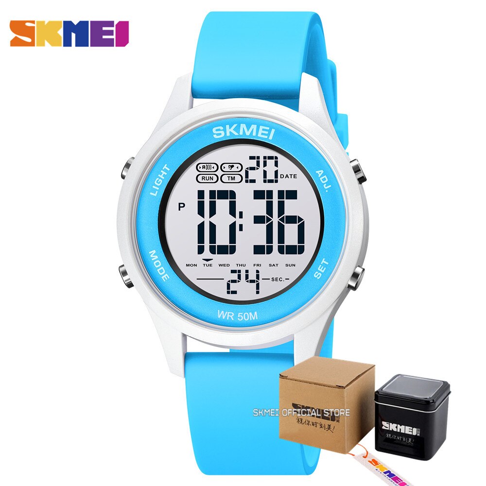 SKMEI LED Licht Digital Kinder Sport Uhren Stoppuhr Kalender 50M Wasserdichte Kinder Armbanduhren Für Jungen Mädchen Wecker: style7 with box