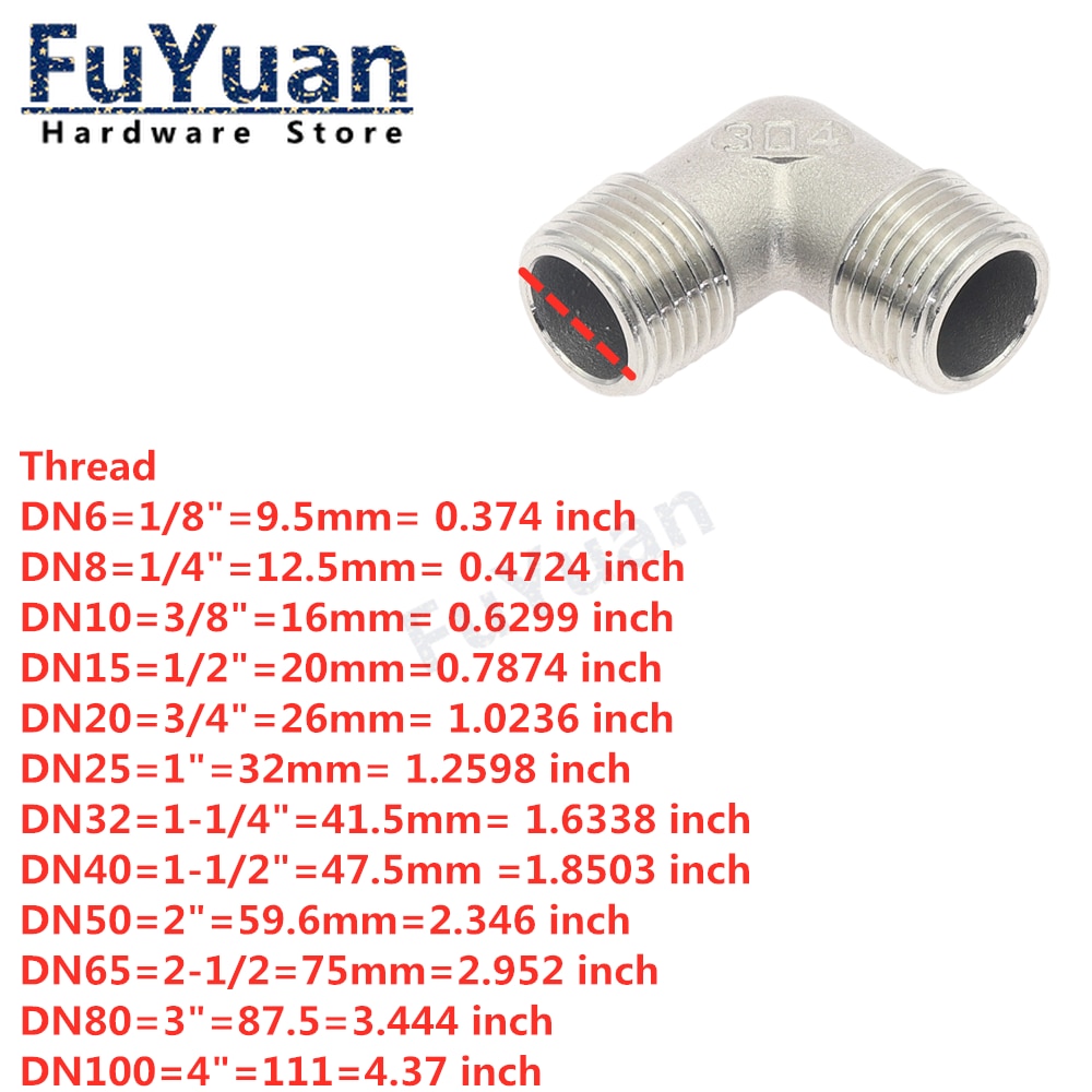 Accesorios de fontanería de acero inoxidable SS 304, 1/4, 3/8, 1/2, 3/4 y 1 pulgada, codo BSP ROSCADO MACHO, Conector de tubería en ángulo de 90 grados, 1 ud.