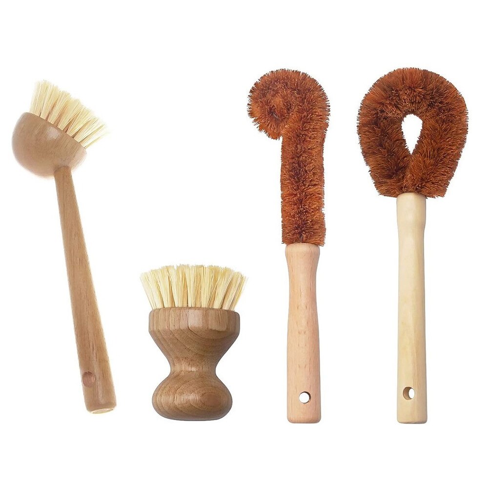 Natuurlijke houten afwasborstel, natuurlijke afwasborstelset voor groenteflessen, keuken, afwas, servies, wassen en schoonmaken: Default Title