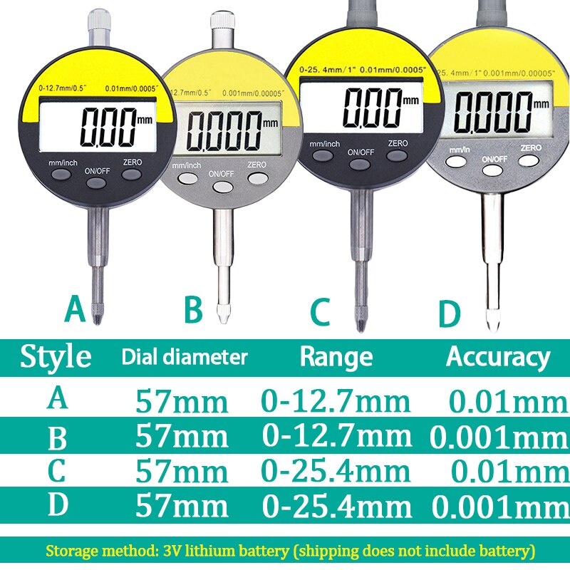 Digital mätklocka 0-25.4mm 0.001mm 0.00005 "elektronisk mikrometer metrisk tum mätare