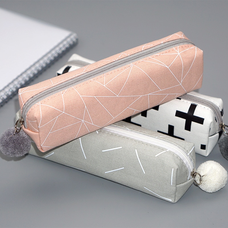 Estuches de lápices conciso Color sólido Bola de piel escuela Oficina pluma caja de papelería para niña lona lápiz bolsa lápiz estuche estojo escola