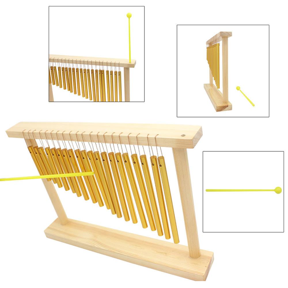 Carillón de viento de 20 tonos para mesa de adultos y niños, instrumento de percusión Musical de una sola fila, con palo de soporte de madera, 20 bares