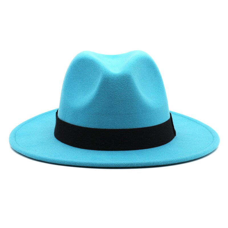 Muts Fedora Hoed Meer Blauw Lente Kleur Jazz Kerk Hoed Unisex Blauw Hip-Hop Wilde Fedora Hoed шляпа Женская