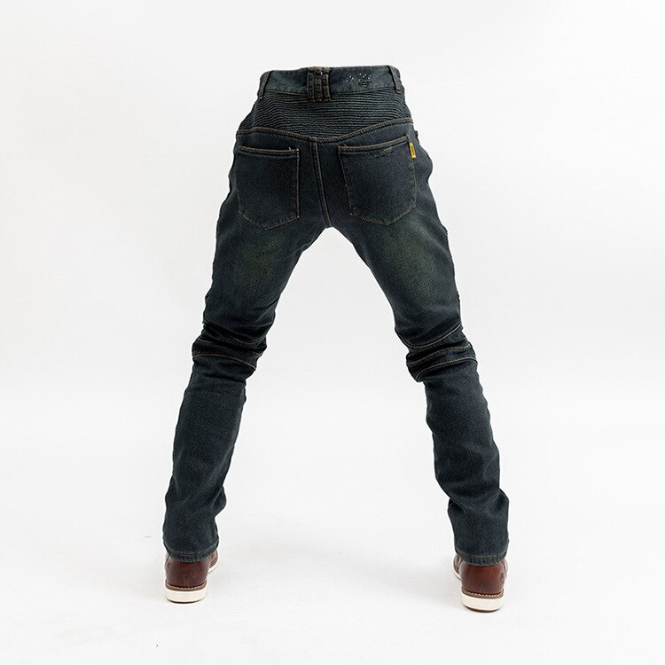 Pantalon de cyclisme en velours bleu pour moto, protection des genoux