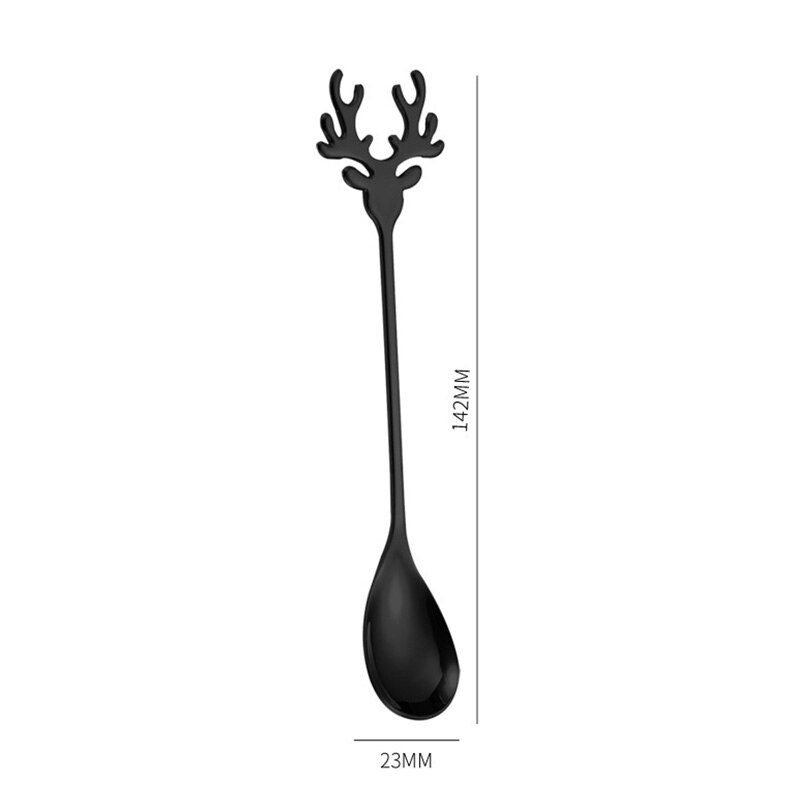 Deer Head Shape 304 Stainless Steel Stirring Spoon Romantic Christmas Elk Coffee Dessert Spoon Exquisite Tableware Party: Black