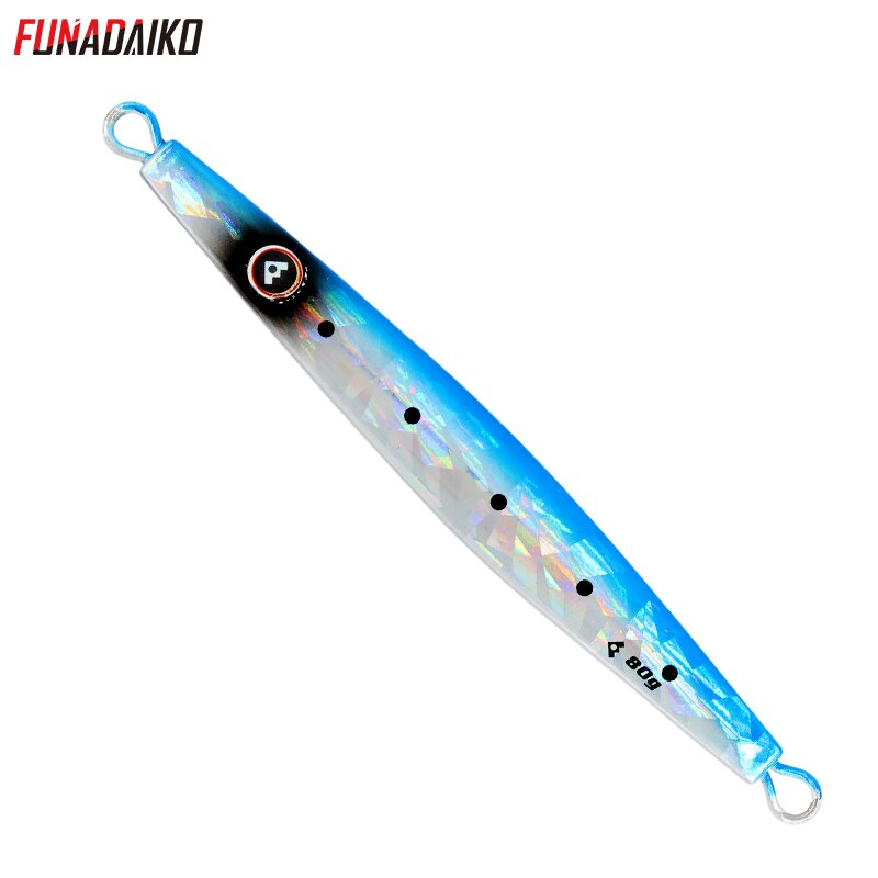 Leurre de pêche funadaiko appât artificiel leurre jig en métal leurre de pêche jig lent leurre jigging 60g 80g 100g leurre jig appât dur leurre jig en métal: Laser bleu / 80g
