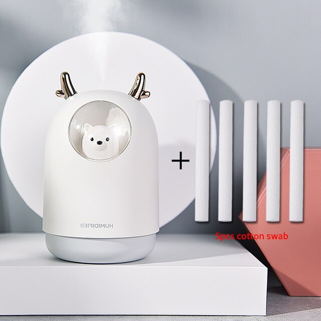 Electric Humidifier Aroma Air Diffuser Ultrasonic Air Humidifier Diffuser Cool Mist Maker For Home Essential Oil USB 300ml: white-5