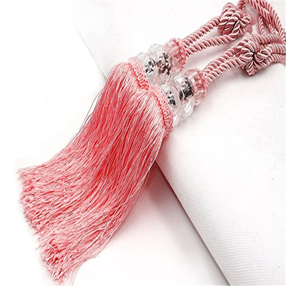 Curtain Tiebacks 2PC Crystal Beaded Tassels Tieback Curtain Cord Home Textiles Window Treatments Home Decoration Accessories #15: Pink