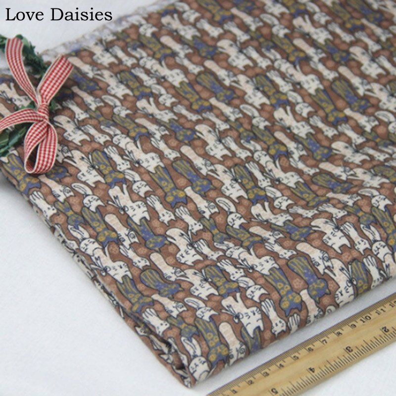 100% Katoen Vlakte Geborsteld Leuke Bruin Met Blauwe Witte Kat S Soft Cozy Stoffen Voor Herfst Kleding Dress Shirt Handwerk patchwork