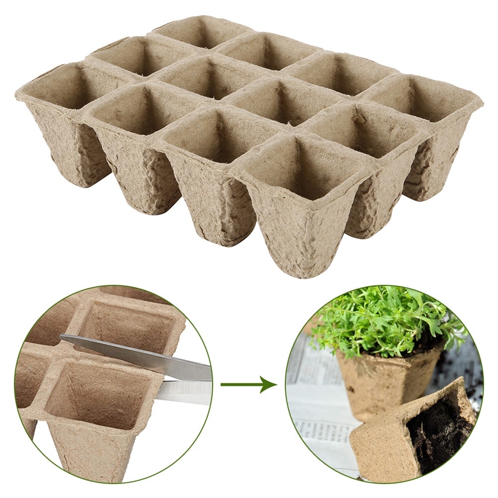 10Pcs Paper Pulp Seed Growing Tray Planting Seed Tray Kit For Garden Grow Box Gardening Supplies Nursery Cup