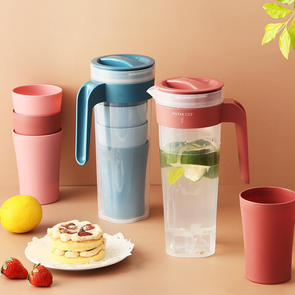 1 Set 1000ml Plastic Water Pot Cold Water Bottle Handle Water Kettle Transparent Large Capacity Safe Healthy Plastic Water Cups