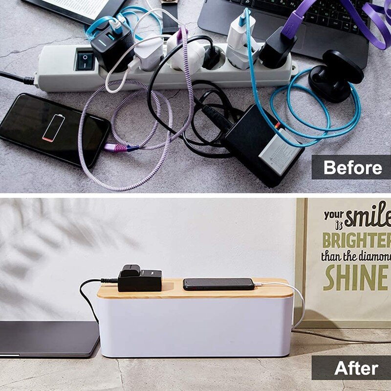 2 kabel Lagerung Box Große Kabel Organizer Box mit Bambus Deckel für Versteckt Chaotisch Kabel Draht Management