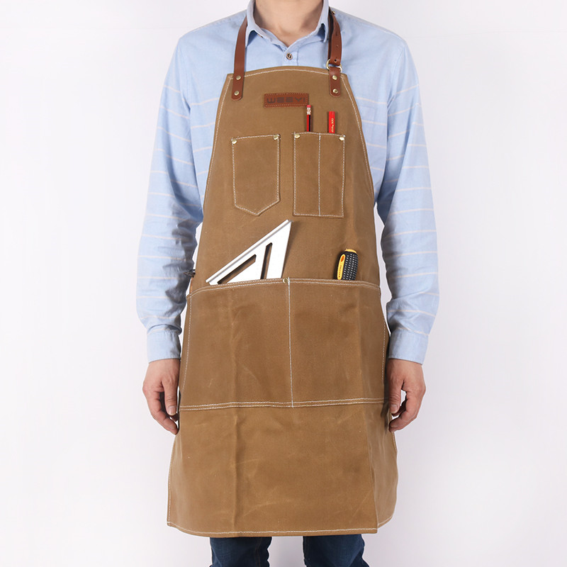 WEEYI delantal de lona encerado pesado Vintage para Barbero carpintero con correa de cuero mujeres hombres trabajo delantal BBQ Grill delantales delantal: Khaki