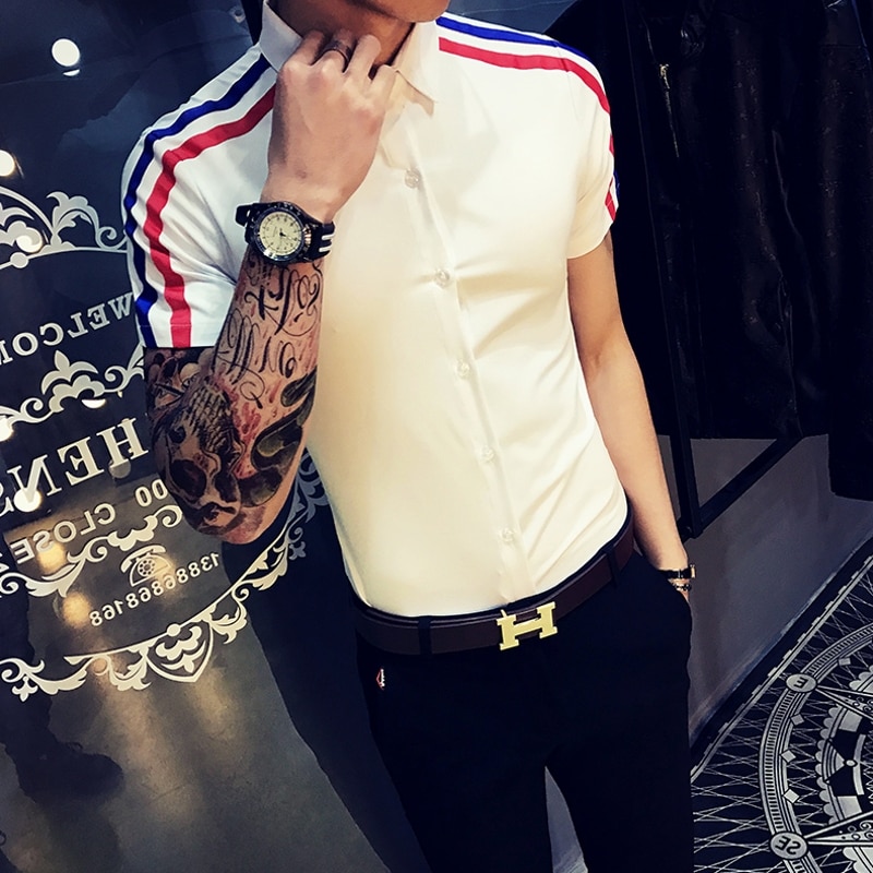 Chemise homme manche court sommertøj camicia uomo frisør barber shop barber herre kortærmet skjorte moda hombre: Hvid / Koreansk 5xl 82-90kg 