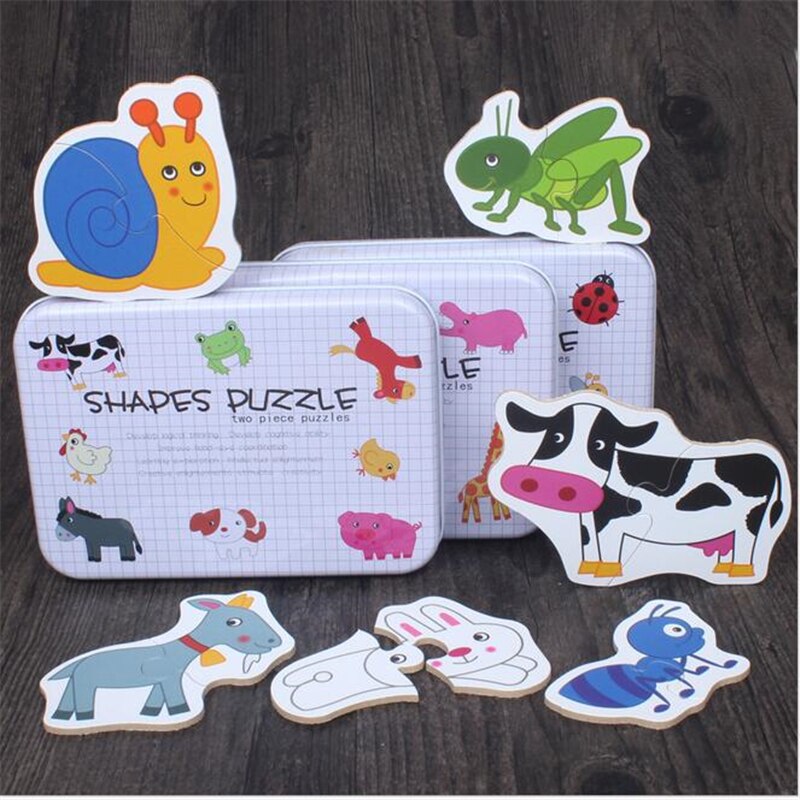 Voertuig/Fruit/Dier Set Paar Puzzel Educatief Baby Speelgoed Ijzeren Doos Zuigeling Vroege Hoofd Start Training Puzzel cognitieve Kaart