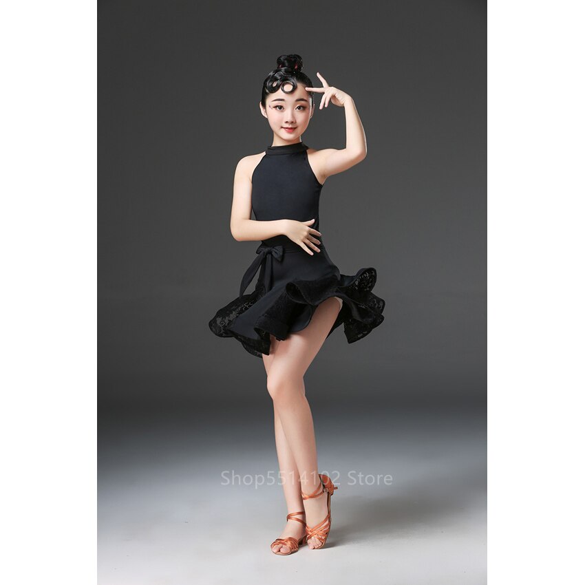 Dzieci Latin Dance Dress konkurs balowy koronkowa Tutu Cha Cha Rumba Samba Vestidos dziewczyna Modren dzieci taniec Costume120-170CM