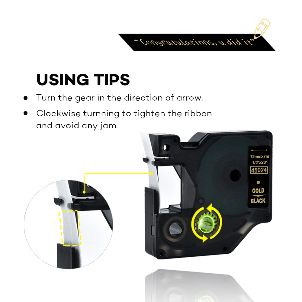 45024 Compatible Dymo D1 12mm Gold on Black Label Tape Label Ribbons Printer Ribbon for Dymo Label Manager 160 280 210