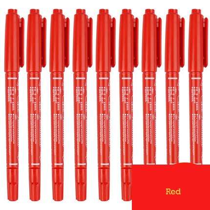 10pcs Double-headed Marker Pen Oily Waterproof Marker Pen for Tyre Markers Quick Drying Signature Pen Stationery Supplies: Red