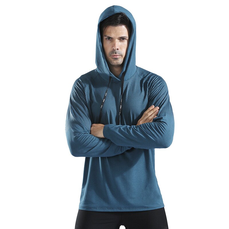 Raskt tørr treningsstudio fitness klær menns lange ermer løpejakke frakk sweatshirt hette topper utendørs trening sportsklær