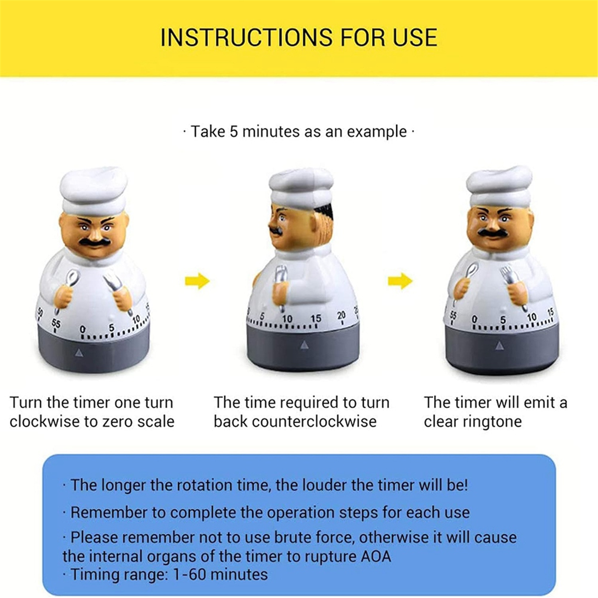Egg Timer Short-Term Alarm Clock, 60 Minutes Kitchen Timer Cooking Baking Mechanical Countdown Timer Cooking Timer