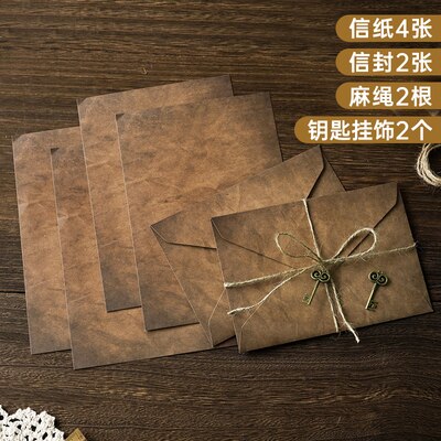 Ensemble de papier Kraft Vintage A5, enveloppes de lettres avec pendentif exquis et corde de chanvre, ensemble d&#39;enveloppe de papeterie: 6