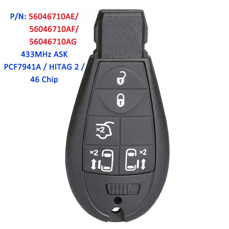 DIYKEY Smart Remote Fobik Car Key 2 / 3 / 5 Button 433MHz ID46 Chip per Chrysler Grand Voyager 300C 2009 2010 2011 2012 2013