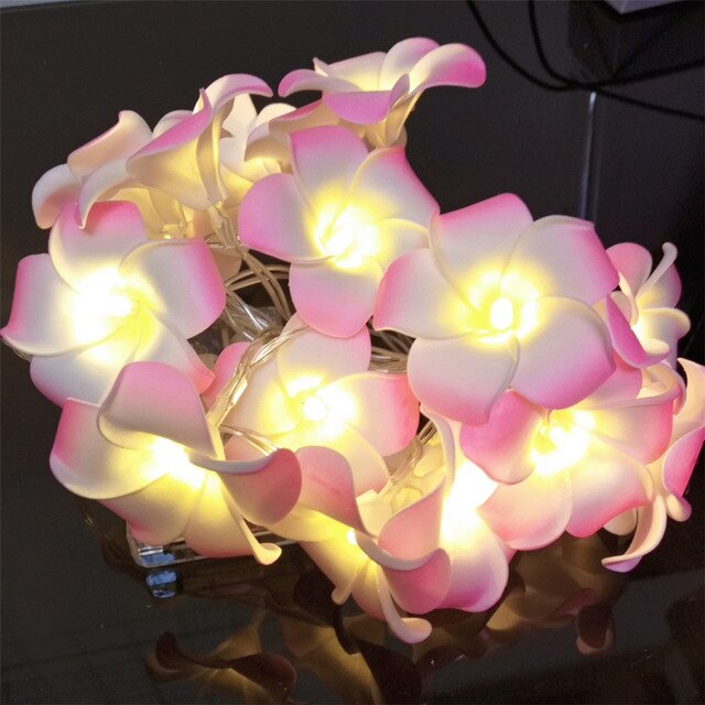 3M 20LED String Starry Lights USB Powered Hawaiian Foam Artificial Plumeria Flower Fairy for Wedding Garland Party Home Decor: Pink