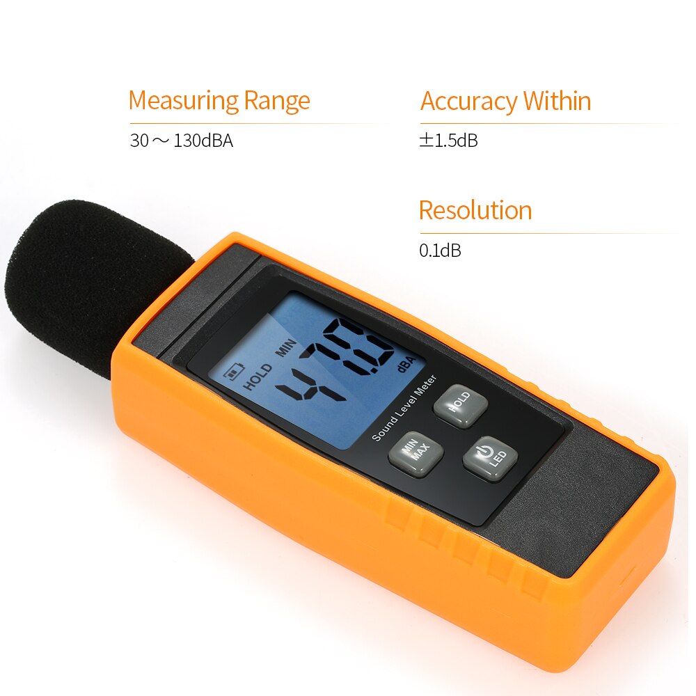 LCD Digital Sound Level Meters 30-130dBA Noise Measuring Tool Decibel Monitoring Tester with Max/Min/Data Hold Mode