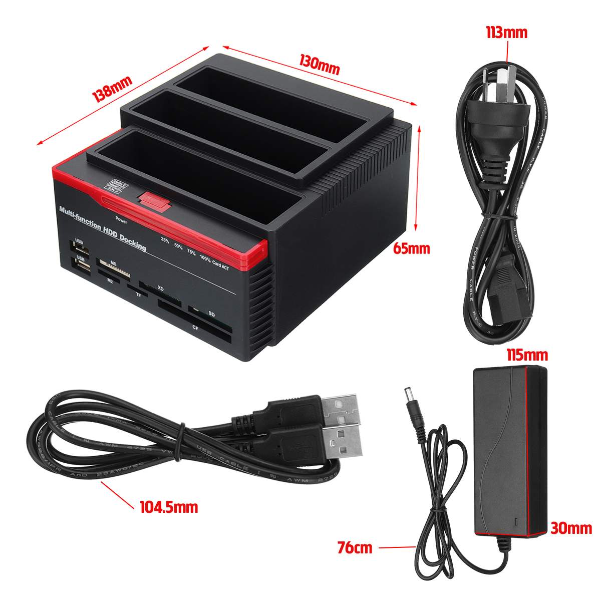 2,5 "3,5" USB 3,0 2 puertos SATA 1 puerto IDE disco duro externo Disco Duro lector de tarjetas USB3.0 Hub HDD carcasa