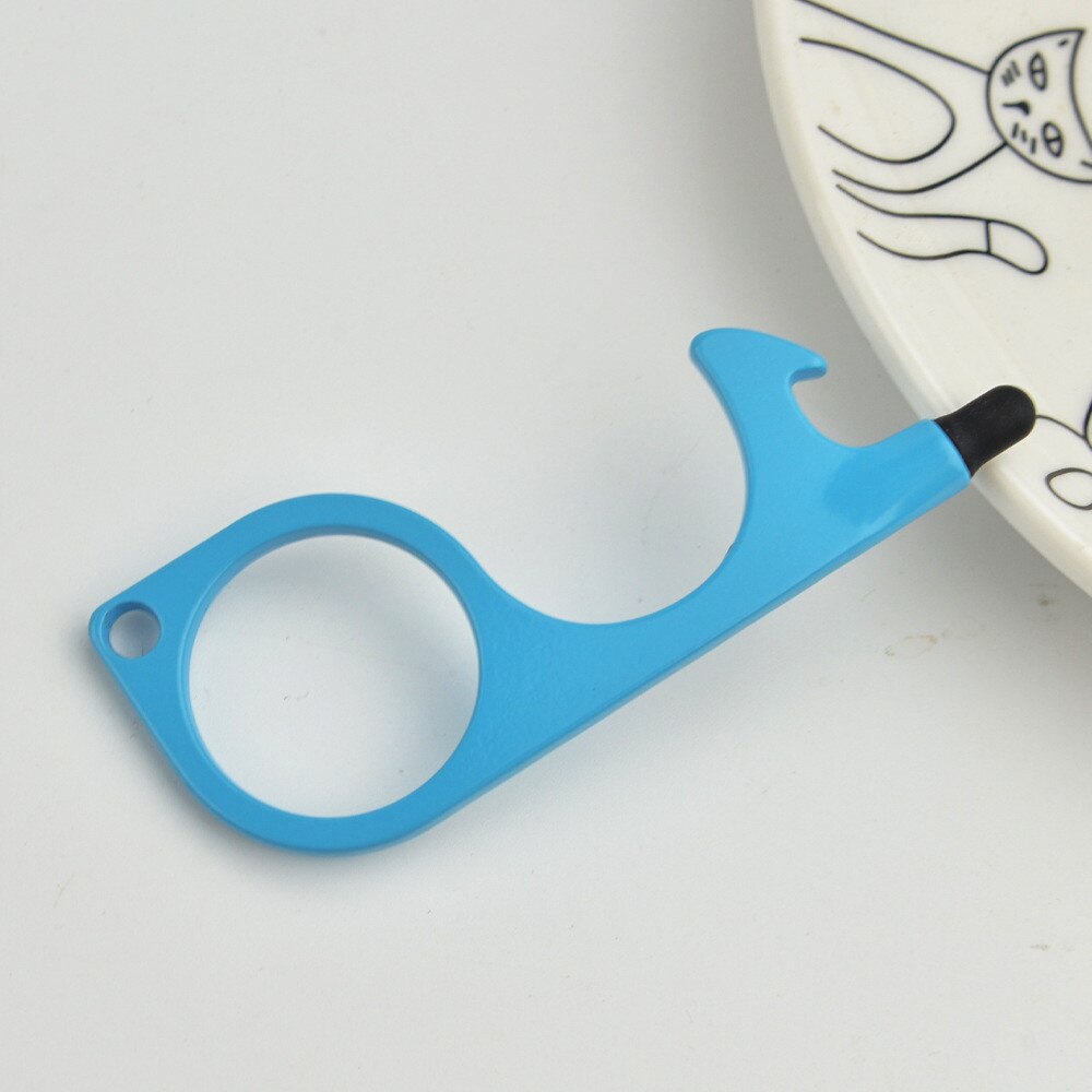 No Touch Brass Door Opener Portable Elevator Handle Key Copper Metal Keychain With Stylus Phone Touch Screens Contactless Tool: B lake blue