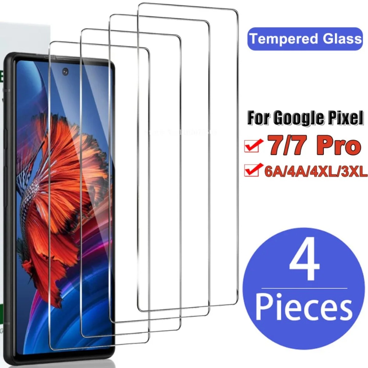 4Pcs HD Protectors for Google Pixel 8a 8 Pro 7 7 Pro 6A 4 4XL 3 3XL Tempered Glass Screen Protector Film 9H Clear Screen Guard